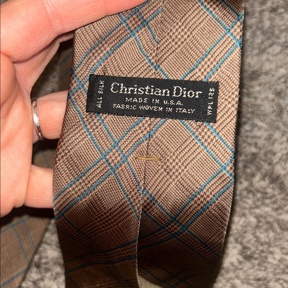 Christian Dior Brown & Teal Plaid Silk Tie — 54” - Picture 4 of 5